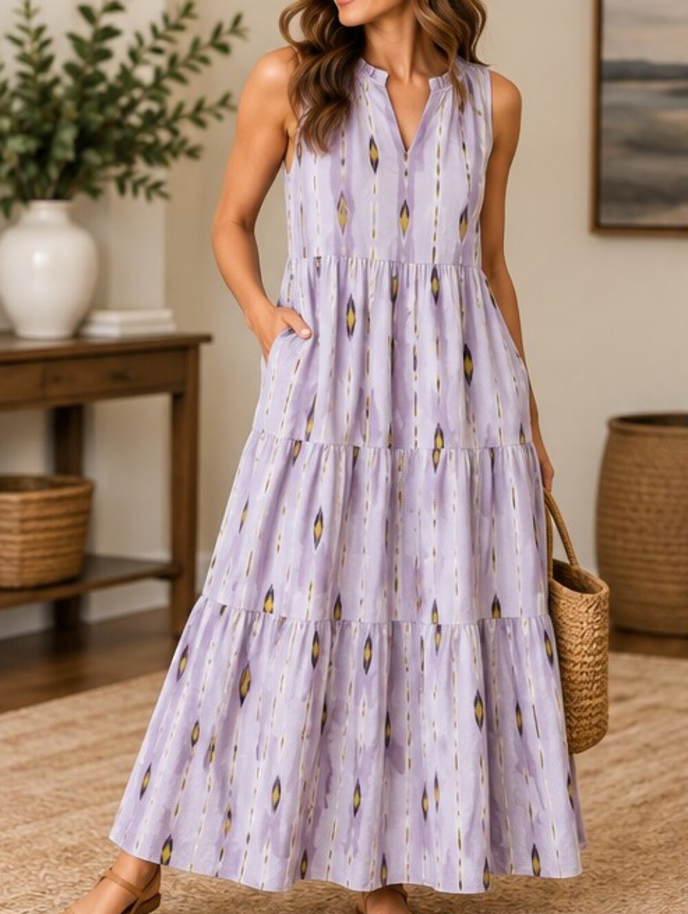 Sonoma Lavender Tiered Maxi Dress Size Small 100% Cotton Boho
